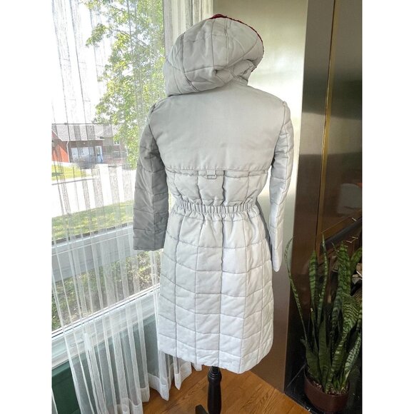 Vintage late 70s early 80s ladies coat, grey and burgundy parka, hooded - Picture 4 of 9